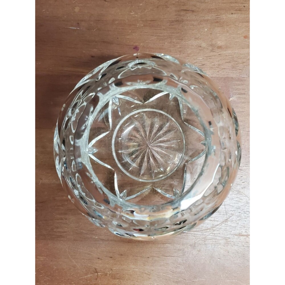 Vintage 4 Inch Bohemian Crystal Round Ball Cut Glass Rose Bowl Vase